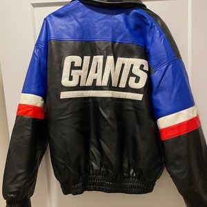 VINTAGE NY Giants Faux Leather Bomber Jacket Size Large.